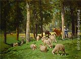 Sheep Canvas Paintings - Landscape with Sheep